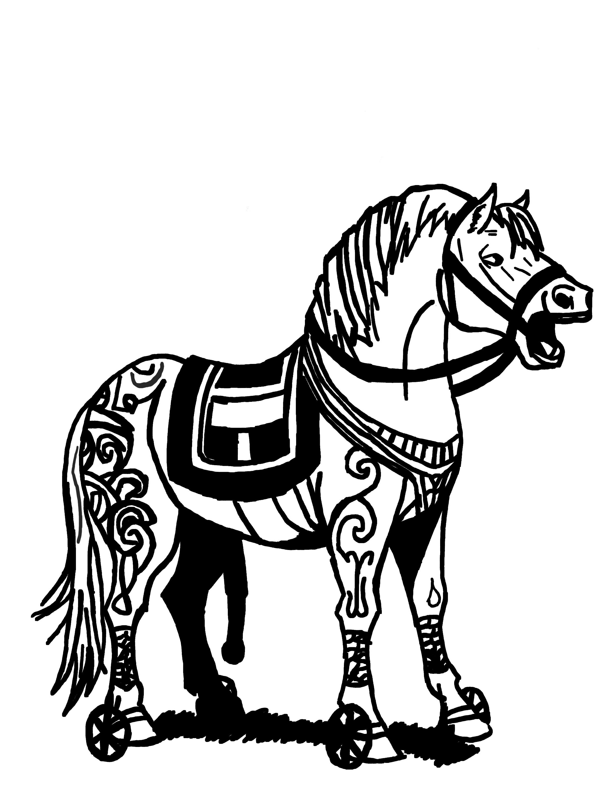 Trojan horse on wheels with decorative ornaments